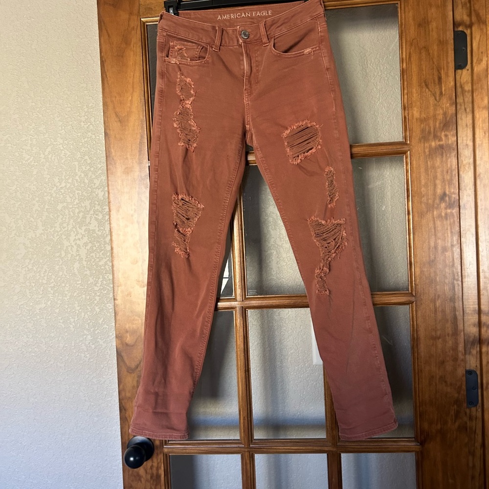 American Eagle Outfitters Brown Skinny Jeans with Distressed Design